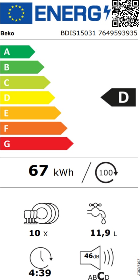 Lave vaisselle tout integrable 45 cm BEKO SelfDry 10 couverts 46dB Blanc - BDIS15031
