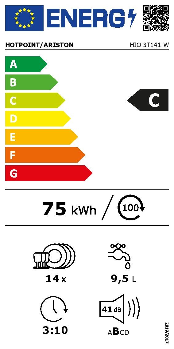 Lave vaisselle tout integrable 60 cm HOTPOINT Zone 3D Wash 41dB 14 couverts  - HIO3T141W