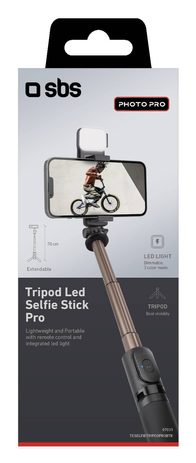 SBS Perche à selfie  avec trépied et lumière LED intégrés - PERCHE-TREPIED-LED