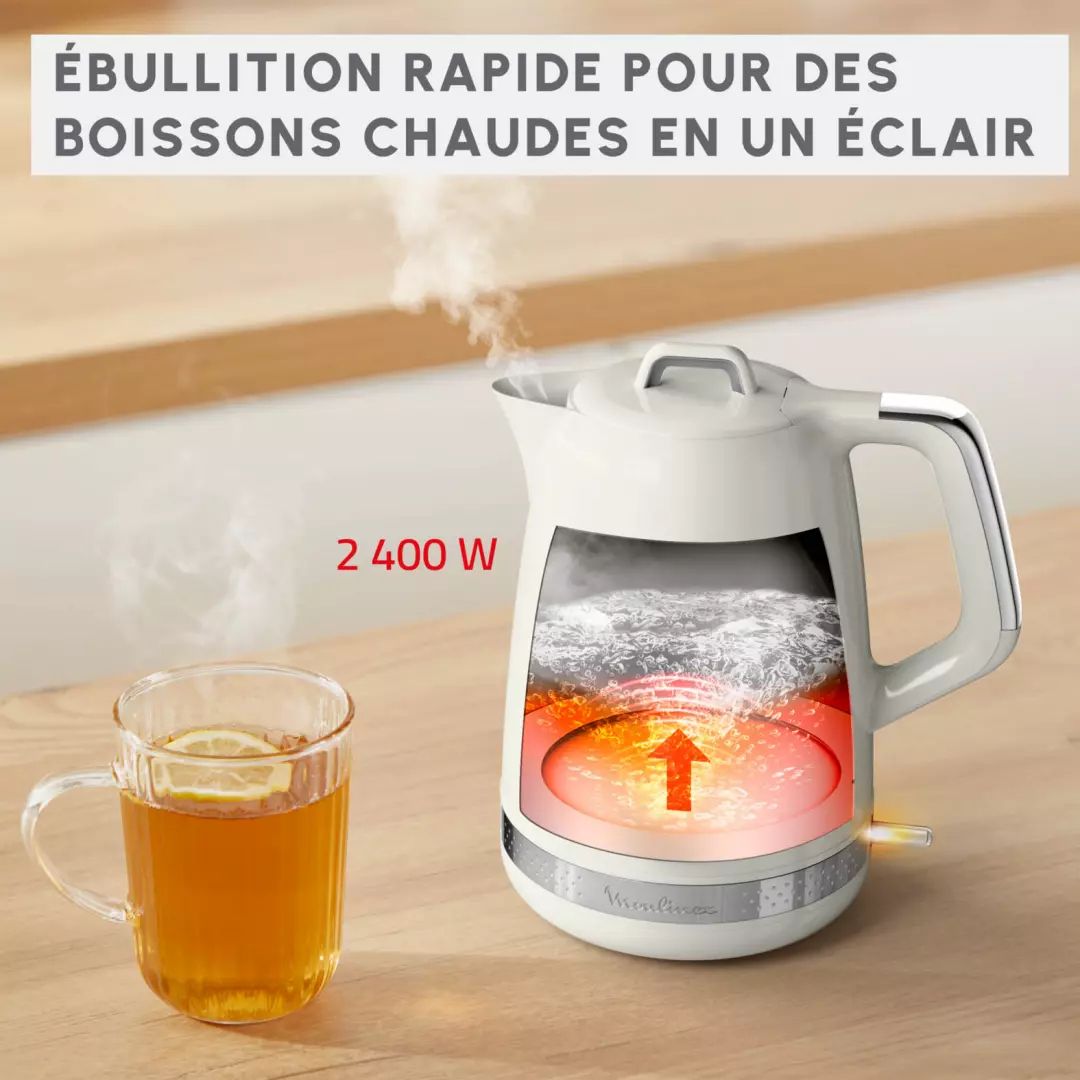Bouilloire MOULINEX Thermomètre intégré 1,7L 2400W Rise - BY355AE0