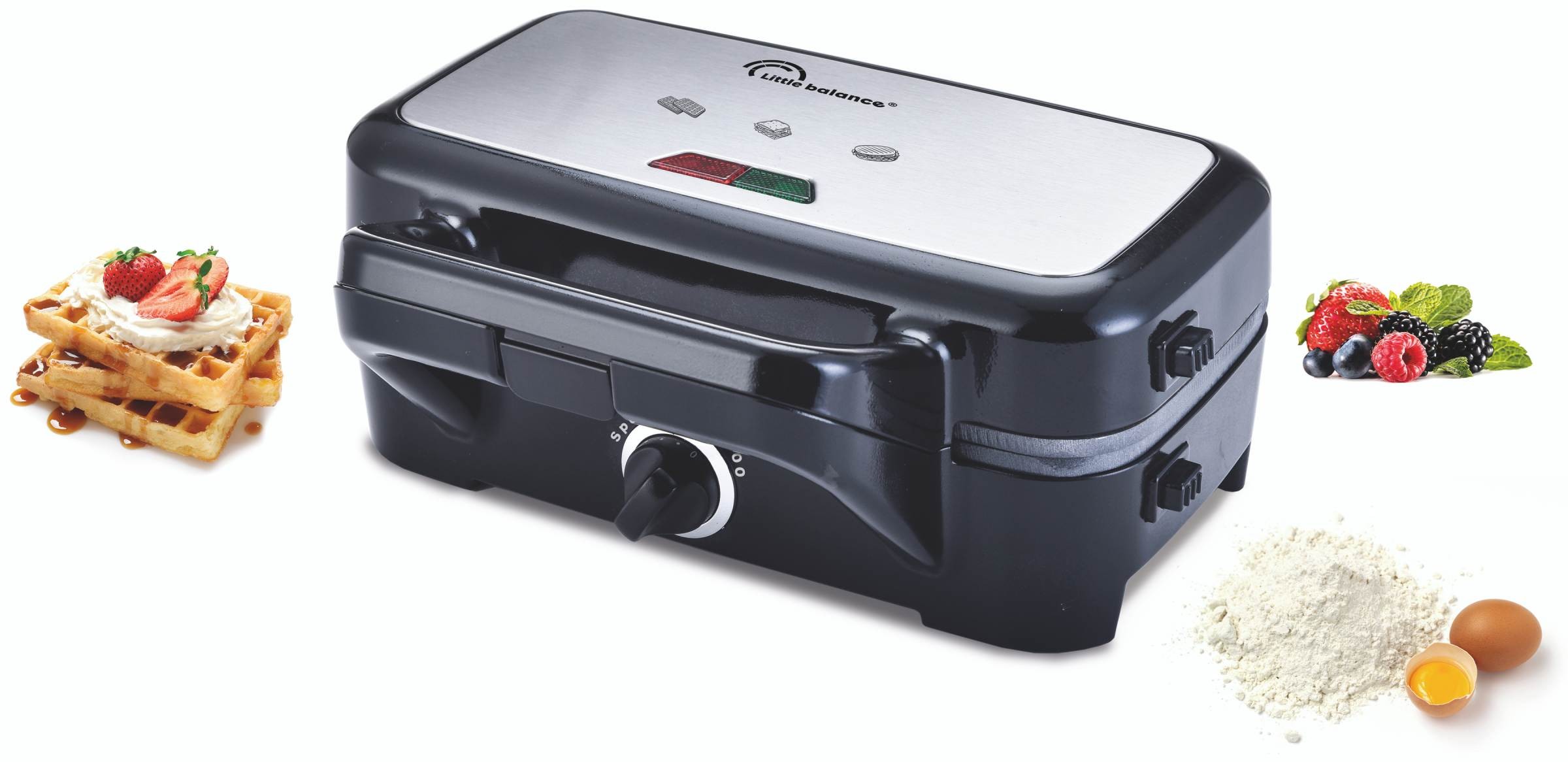 Gaufrier LITTLE BALANCE Plaques interchangeables 1200W Noir Inox - 8368