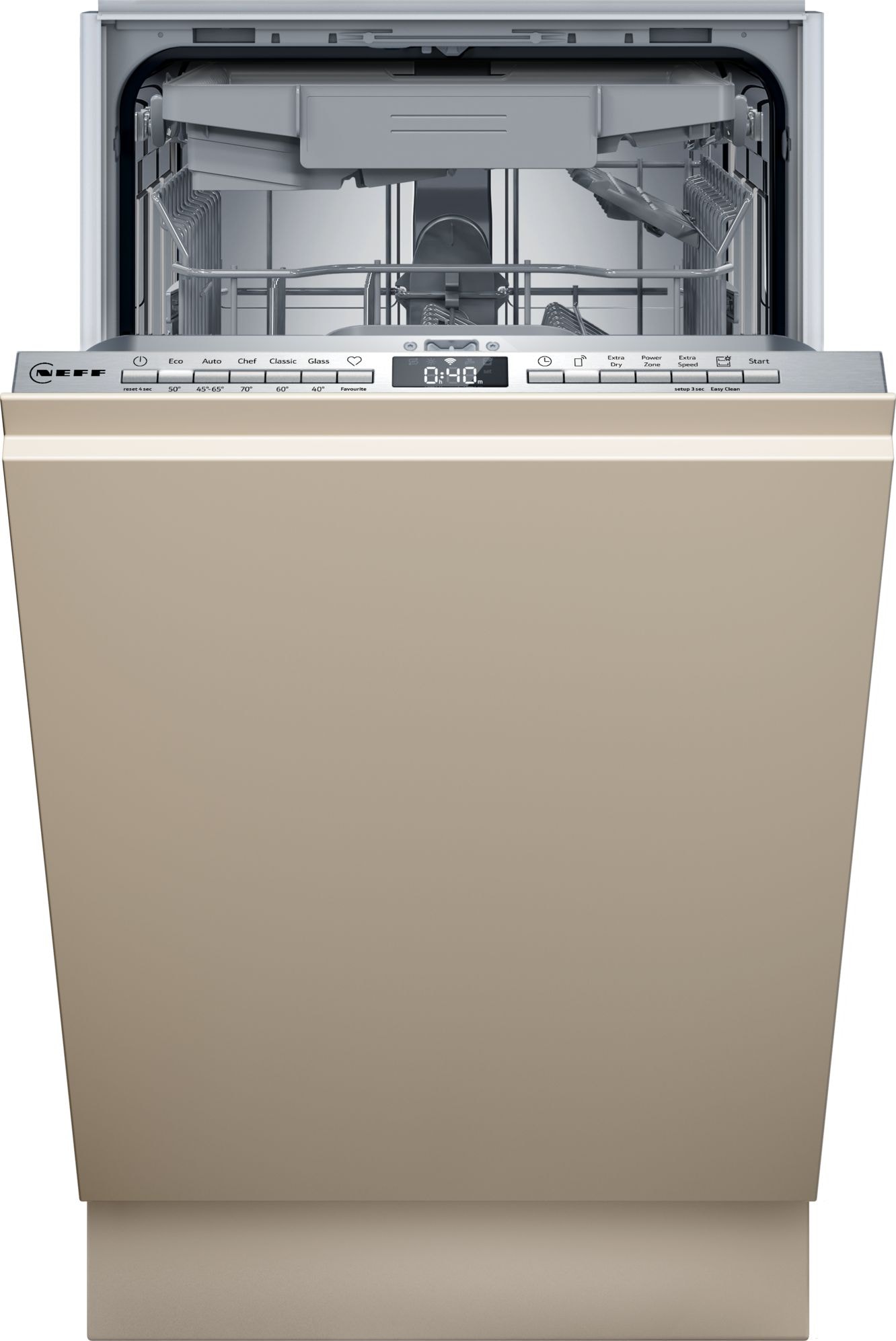 Lave vaisselle tout integrable 45 cm NEFF Porte à glissières Tiroir à couverts 42dB 10 couverts S875EMX35E