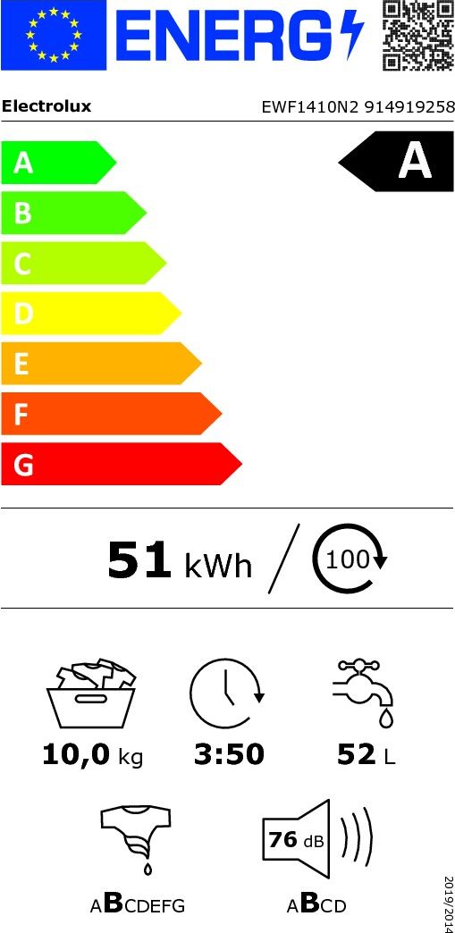 Lave linge Frontal ELECTROLUX 10kg 1400trs/min Blanc - EWF1410N2