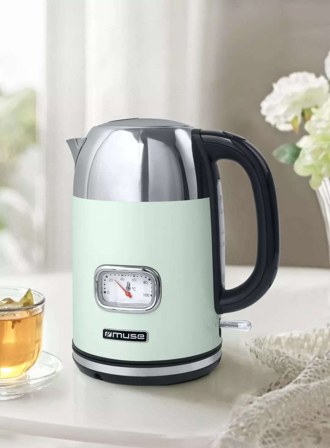 Bouilloire MUSE Indicateur température 1,7L 2200W Vert - MS-020AG