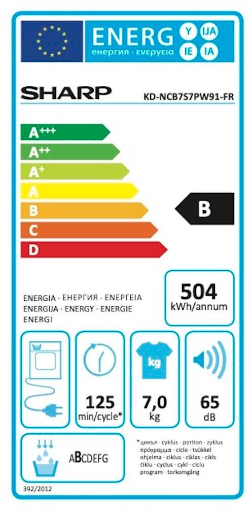 Sèche linge Condensation SHARP 7kg 65db Blanc - KDNCB7S7PW91