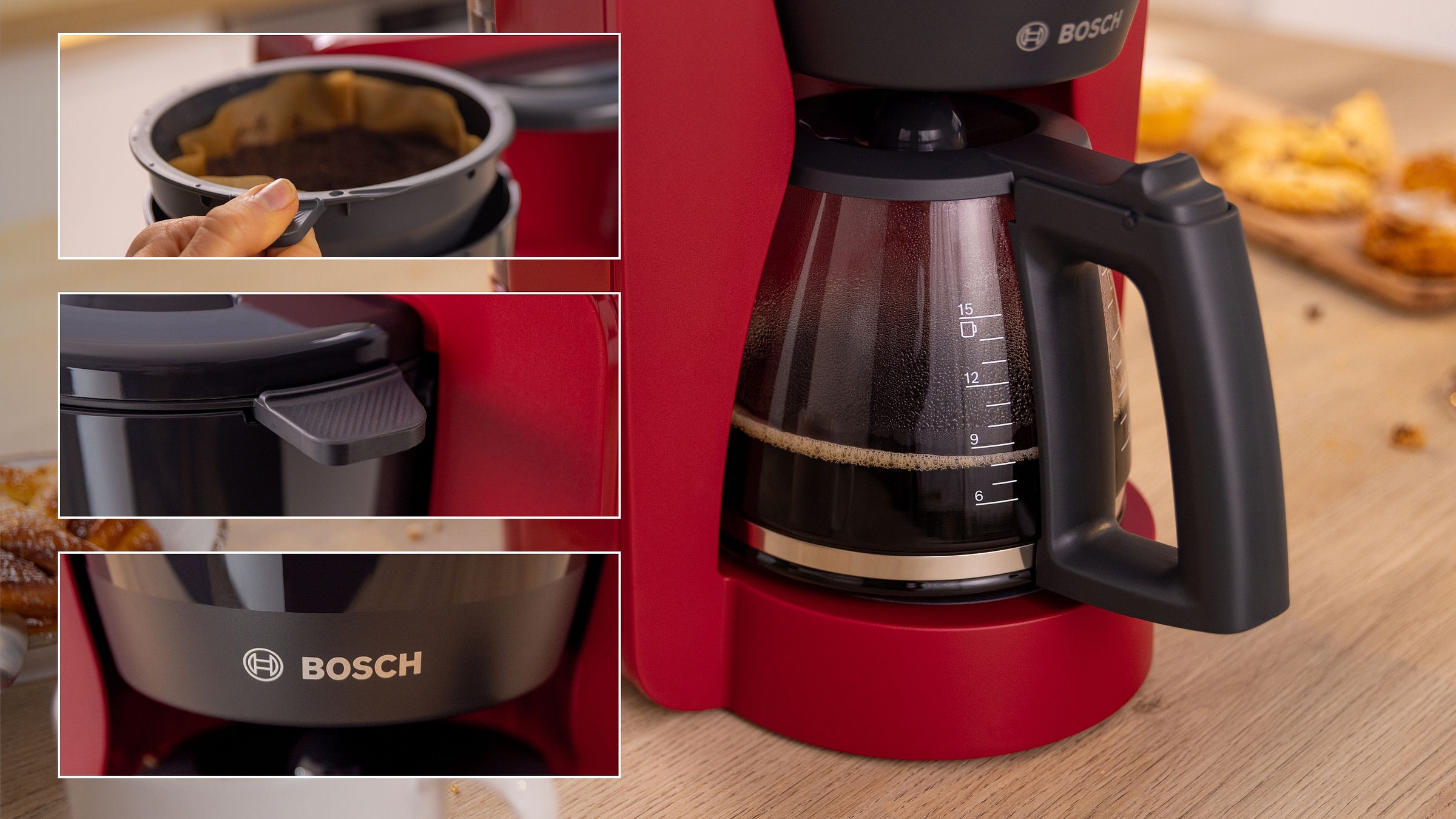 Cafetière BOSCH 10-15 tasses Réservoir amovible Rouge - TKA2M114