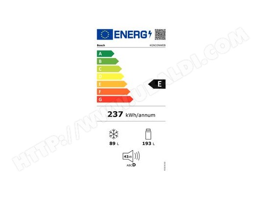 BOSCH Réfrigérateur congélateur bas Série 2 No Frost Multi AirFlow 279L Blanc - KGN33NWEB