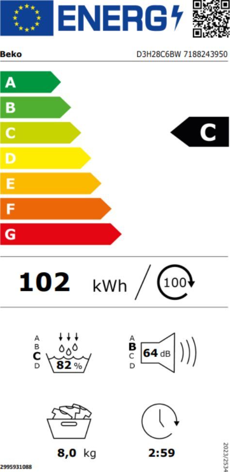 Sèche-linge pompe à chaleur BEKO  - D3H28C6BW