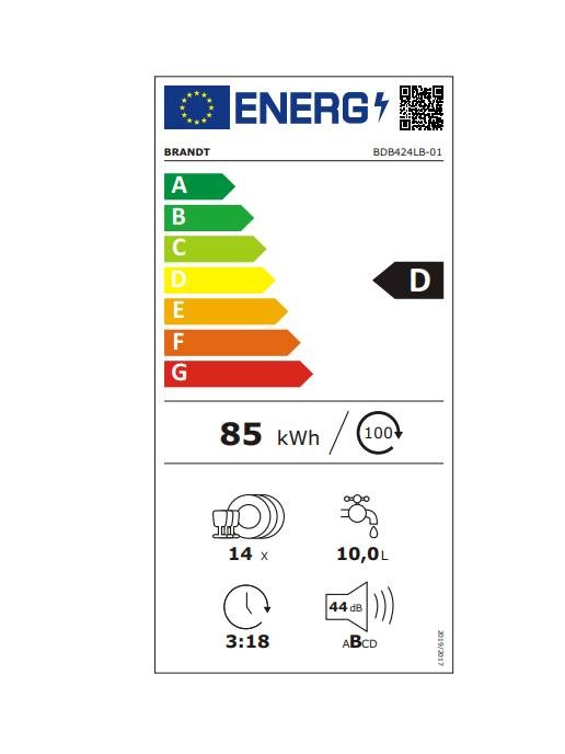 BRANDT Lave vaisselle integrable 60 cm 6 programmes AquaSafe 44dB 14 couverts  - BDB424LB