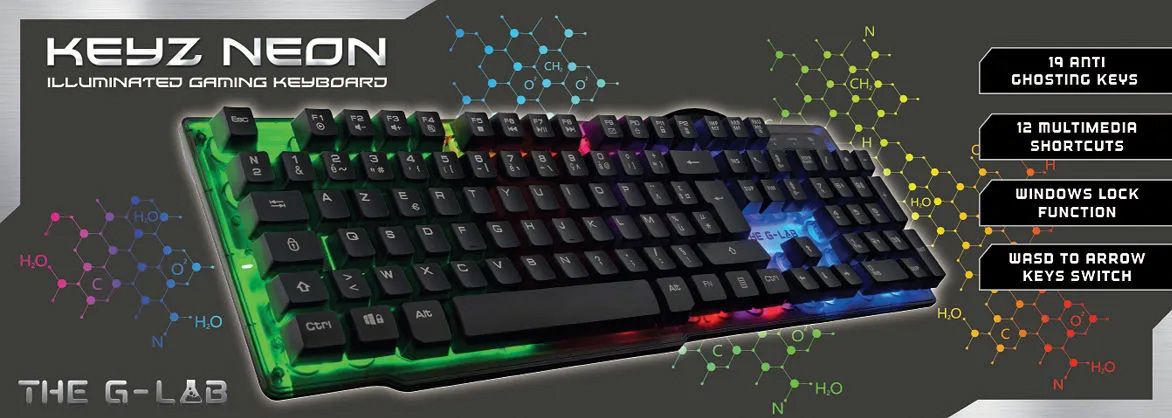 Clavier gamer THE G-LAB Anti-ghosting Filaire Rainbow - KEYS-NEON/FR