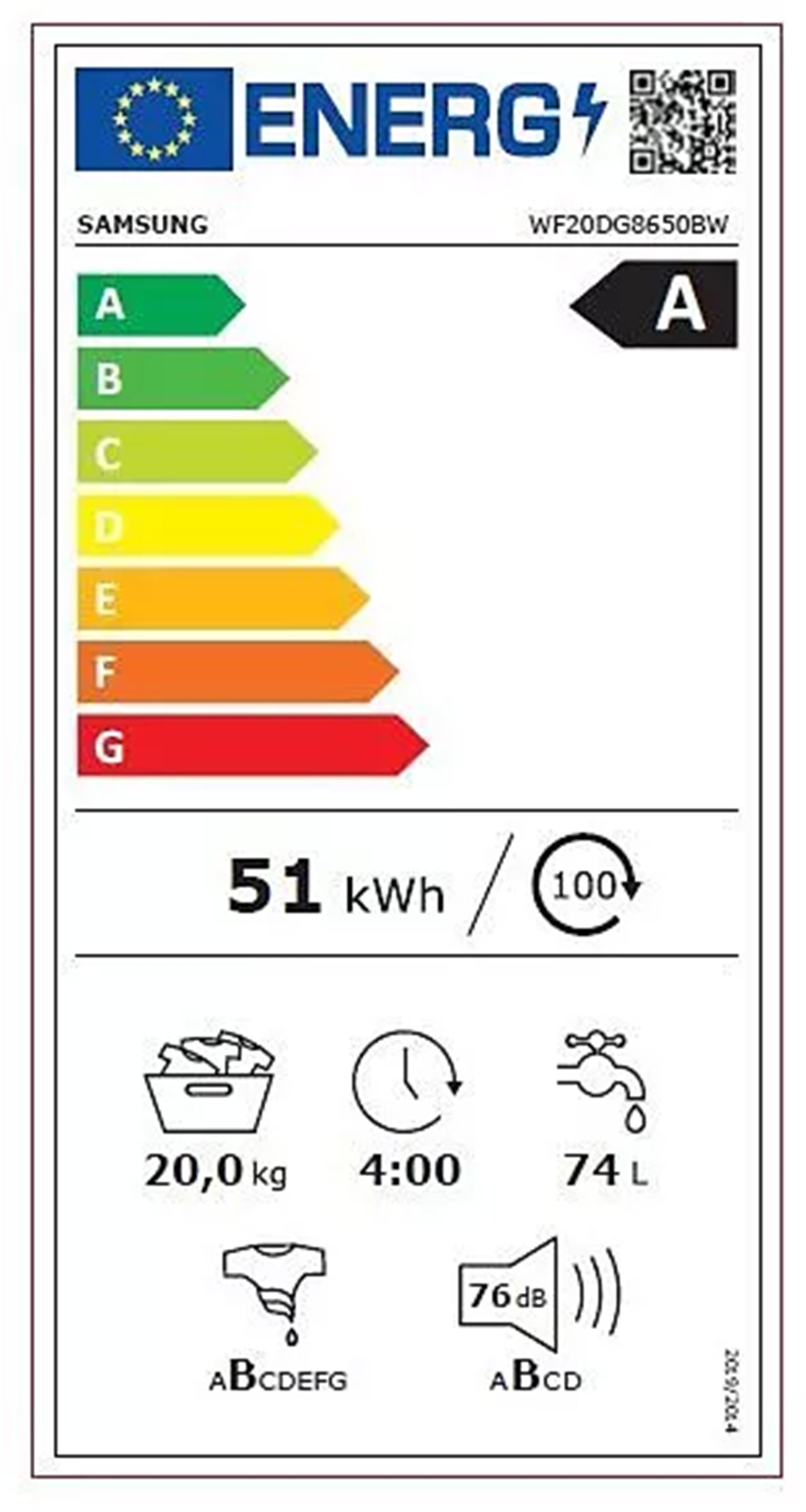 Lave linge Frontal SAMSUNG 20kg 1000trs/min Blanc - WF20DG8650BW
