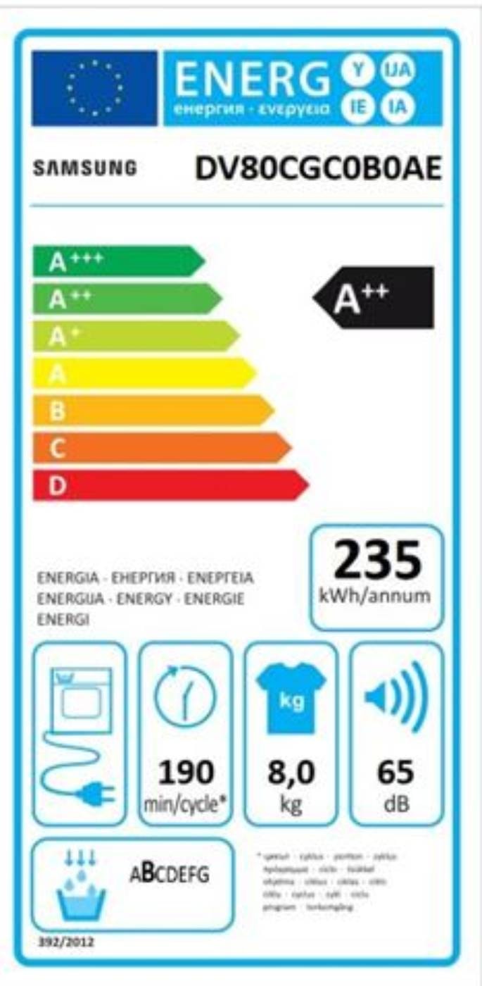 Sèche-linge pompe à chaleur SAMSUNG Moteur Digital Inverter, 8Kg, Blanc - DV80CGC0B0AE