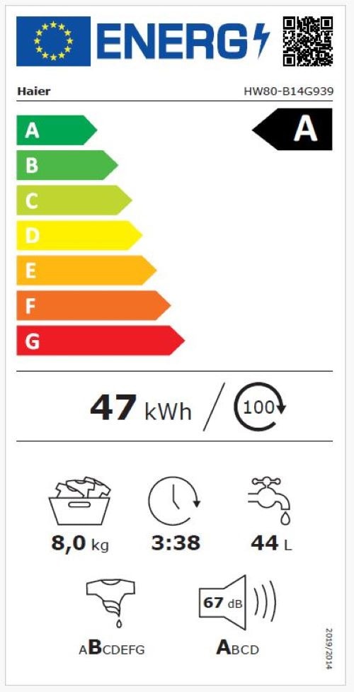 Lave linge Frontal HAIER 8kg 1400trs/min Blanc - HW80-B14G939-FR