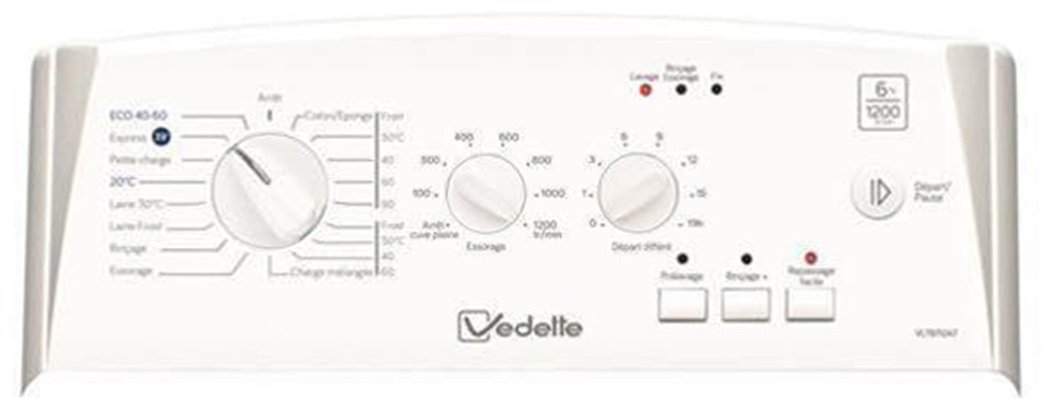 Lave linge Top VEDETTE 1200 tr/min, 6Kg, Blanc - VLT6112AT