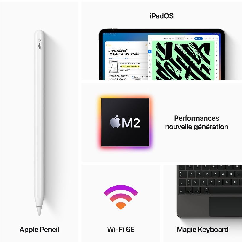 APPLE iPad Pro 12,9" Puce Apple M2 (Fin 2022)  Wi-Fi 2 To Argent - IPADPRO129-MNY03NF