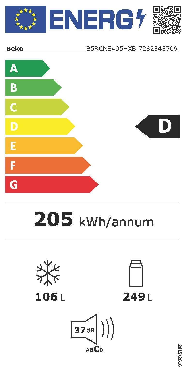 Réfrigérateur congélateur bas BEKO Froid ventilé, 355L, Gris - B5RCNE405HXB Réfrigérateur congélateur bas BEKO Froid ventilé, 355L, Gris - B5RCNE405HXB