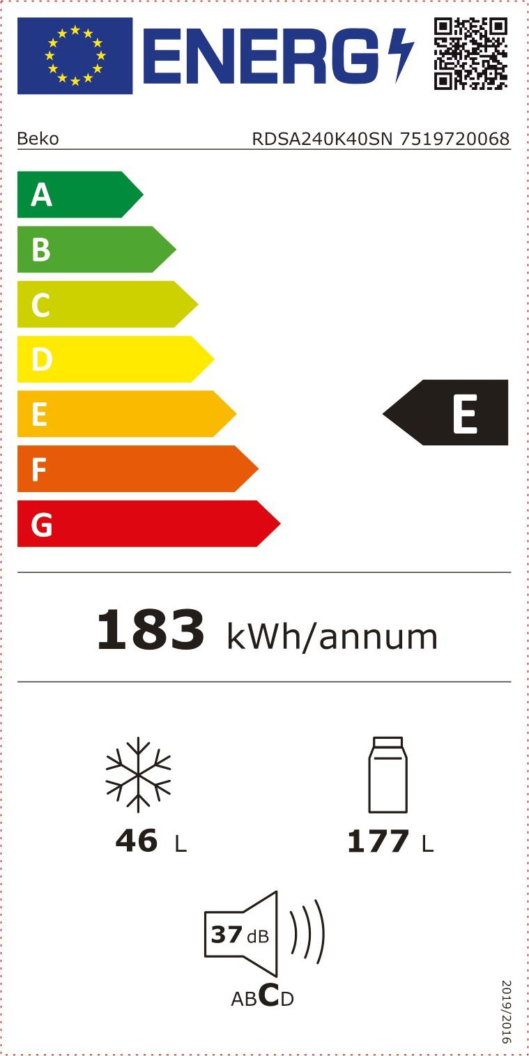 Réfrigérateur congélateur haut BEKO 223L Froid statique Gris - RDSA240K40SN