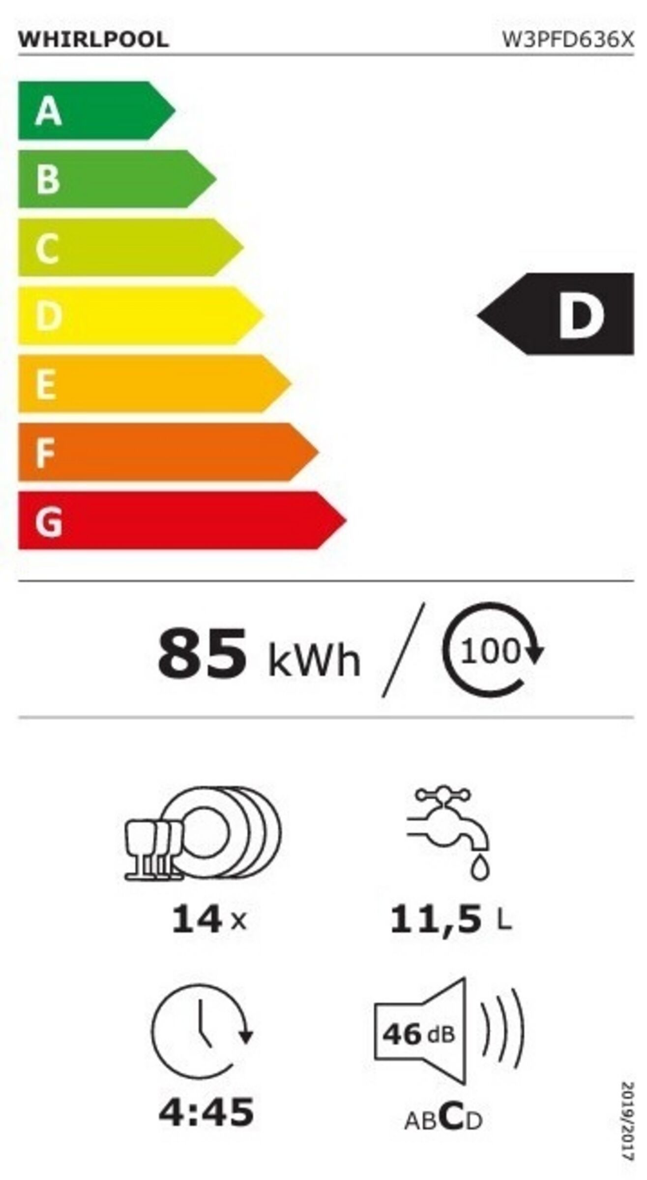 Lave vaisselle encastrable 60 cm WHIRLPOOL  - W3PFD636X
