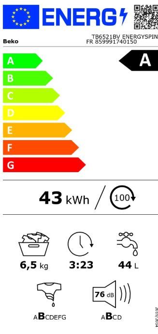 Lave linge Top BEKO  - TB6521BVENERGYSPIN
