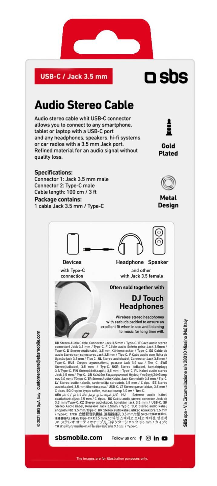 SBS Câble USB Câble audio USB-C - Jack 3,5 mm - CABL-USBC-JACK3/5MM