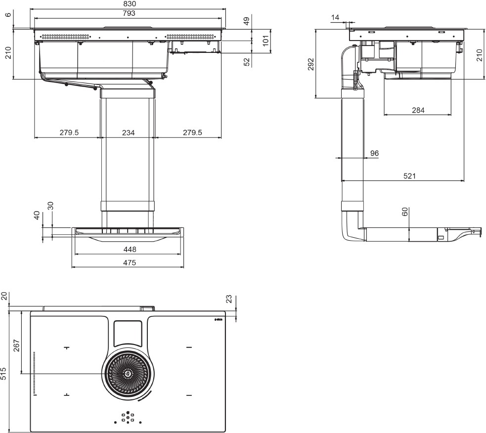 ELICA Plaque induction aspirante 4 Foyers dont 2 modulable 83cm Noir - PRF0120976
