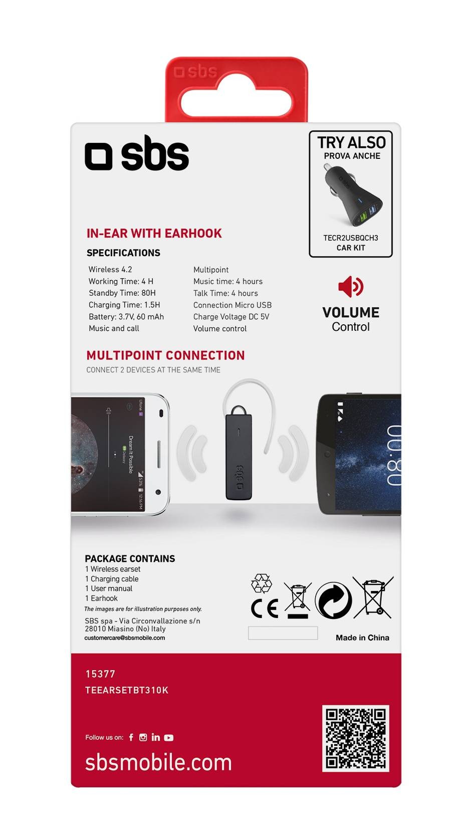 Casque sans fil SBS Multipoint avec serre-tête - CAQUE-MULTIPOINT