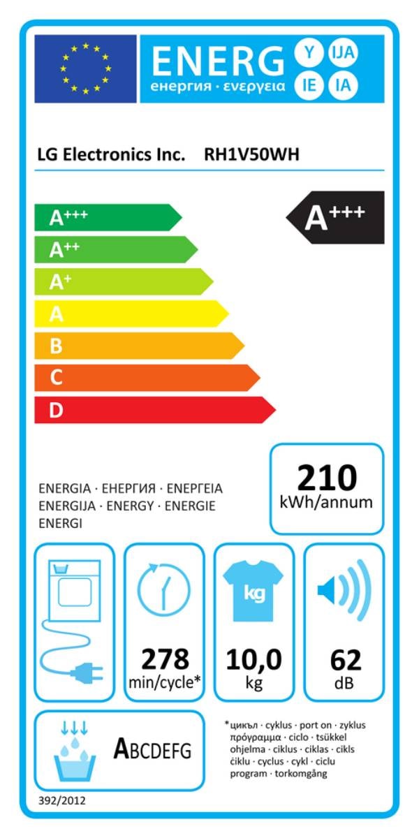 Sèche-linge pompe à chaleur LG , Dual inverter, 10kg, Blanc - RH1V50WH