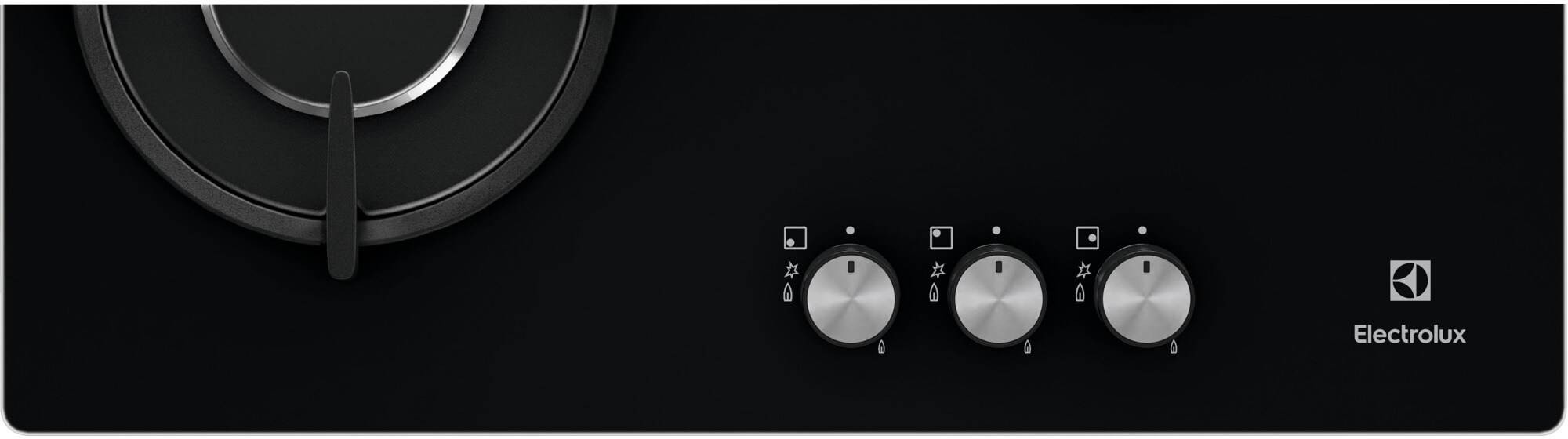Plaque gaz ELECTROLUX Série 600, 3 bruleurs, 7300W, 60cm, Noir - EGT6633NOK