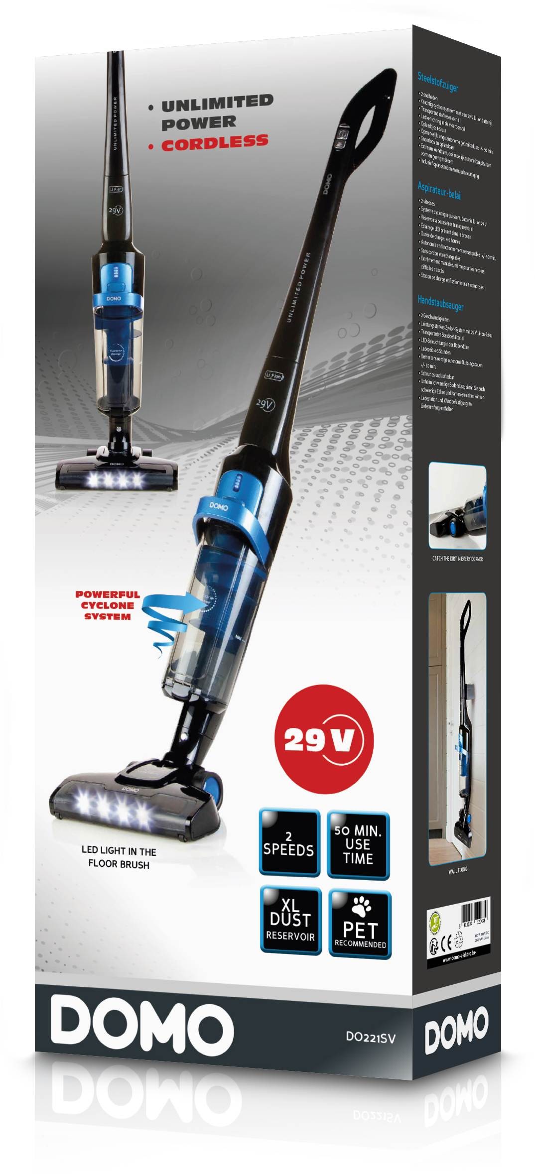 Aspirateur balai DOMO Cyclonique Bleu - DO221SV