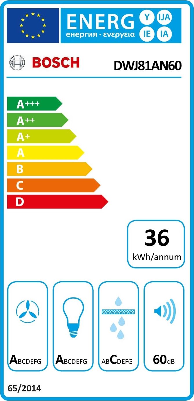 Hotte decorative murale BOSCH 80cm 60dB Noir - DWJ81AN60