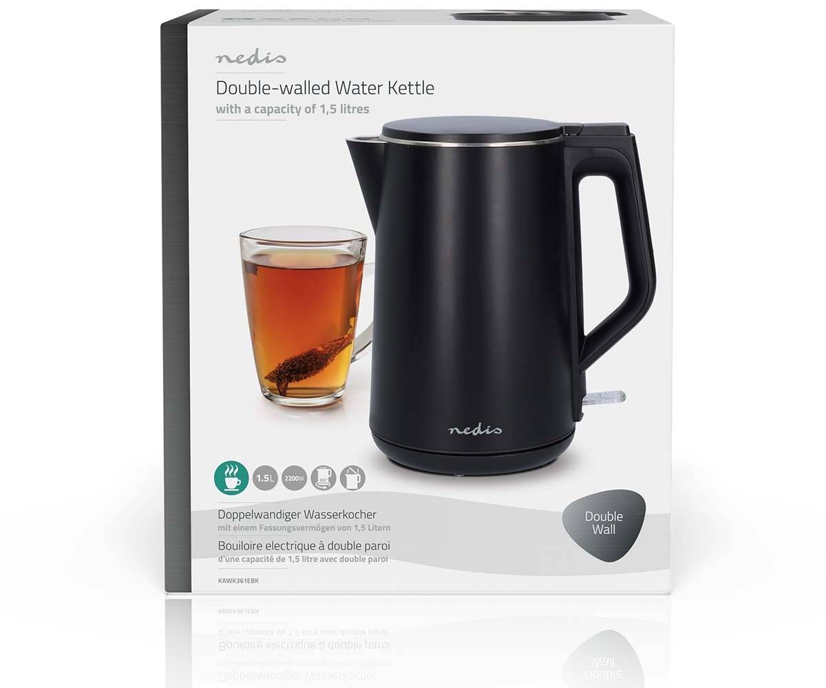 Bouilloire NEDIS , 1,5L, 2200w, Noir - KAWK361EBK