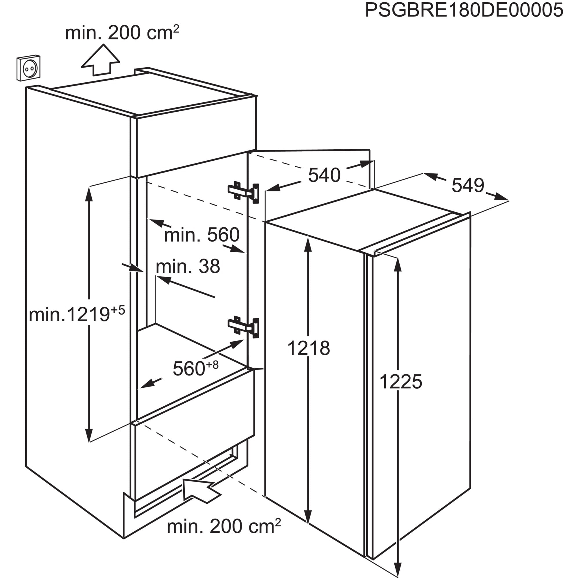 Réfrigérateur encastrable 1 porte ELECTROLUX , Froid Brassé, 208L - ERB3DE12S Réfrigérateur encastrable 1 porte ELECTROLUX , Froid Brassé, 208L - ERB3DE12S