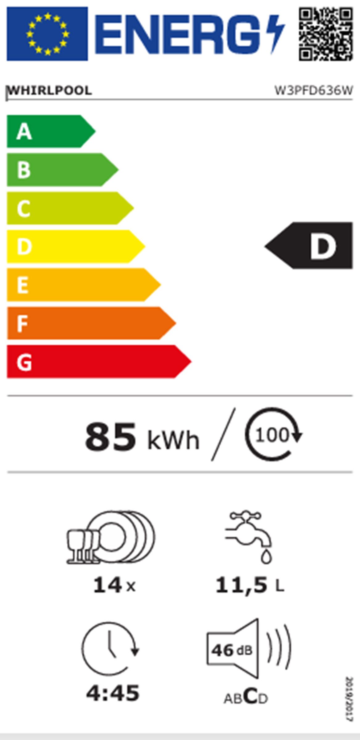 Lave vaisselle encastrable 60 cm WHIRLPOOL  - W3PFD636W