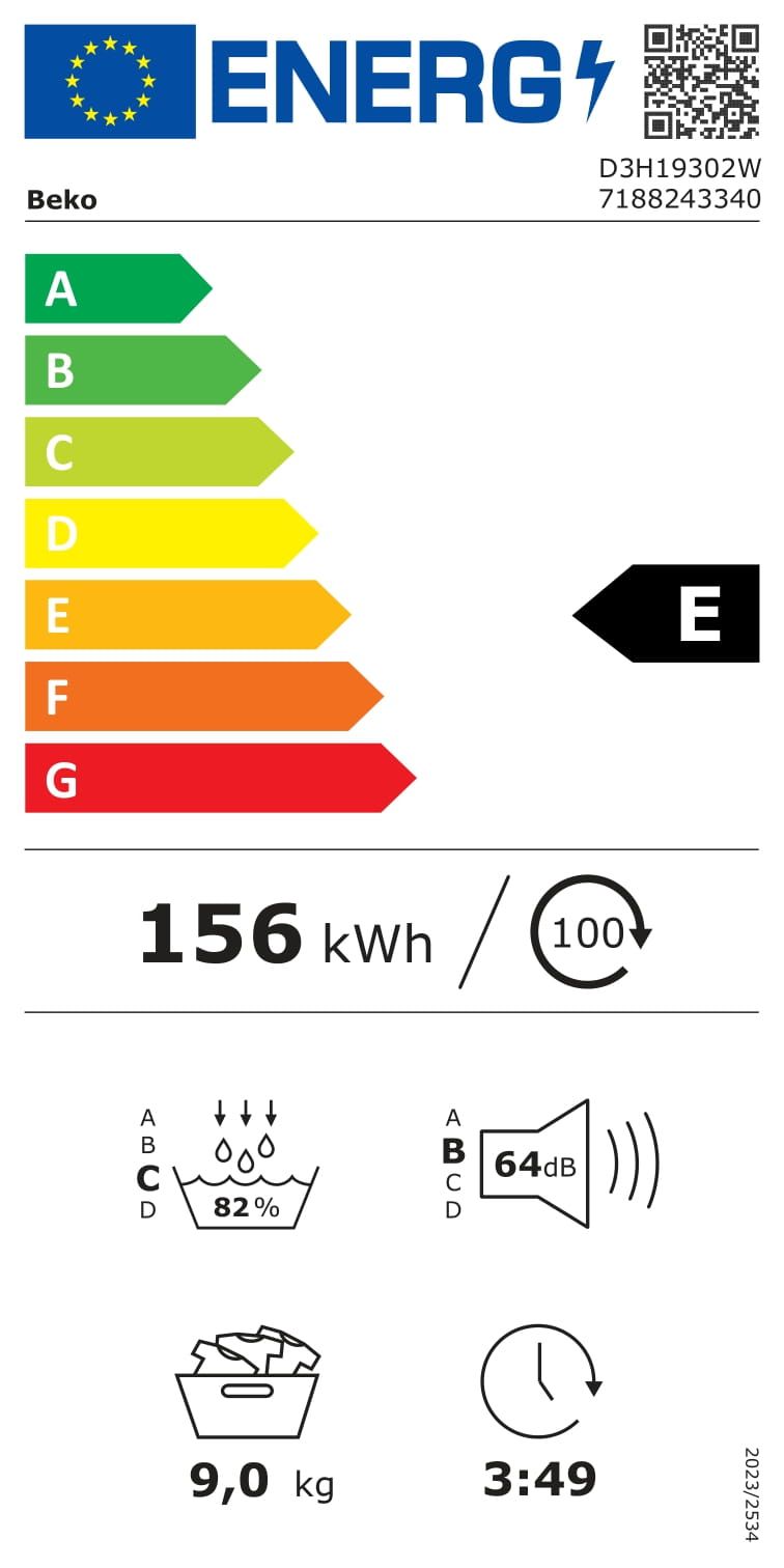Sèche-linge pompe à chaleur BEKO 9kg Aquawave Blanc - D3H19302W/1