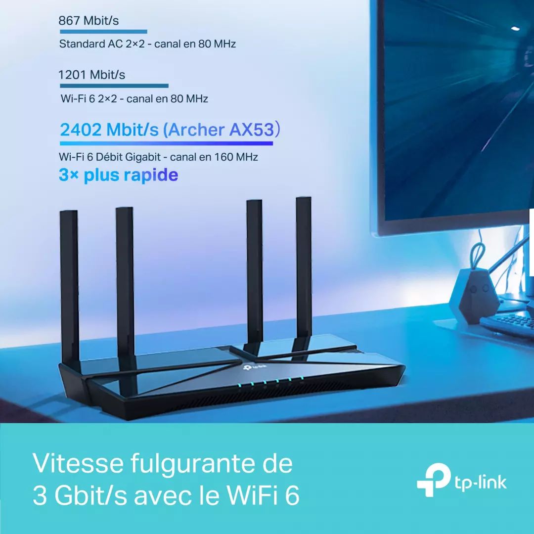 Routeur TP-LINK WiFi 6 AX3000 OneMesh Gigabit - ARCHERAX53