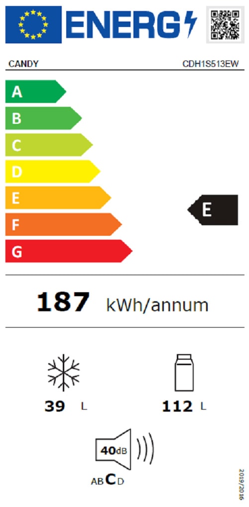 Réfrigérateur congélateur haut CANDY 151L Froid statique Blanc - CDH1S513EW