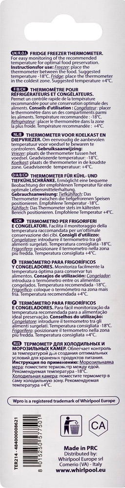 Thermomètre pour réfrigérateur WPRO  - TER214