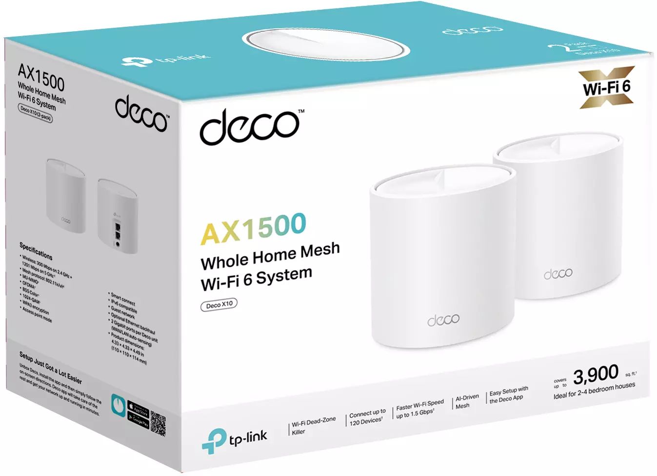 Répéteur Wifi TP-LINK Mesh Wi-Fi 6 AX1500 Alexa Google Home - DECOX10/2-PACK