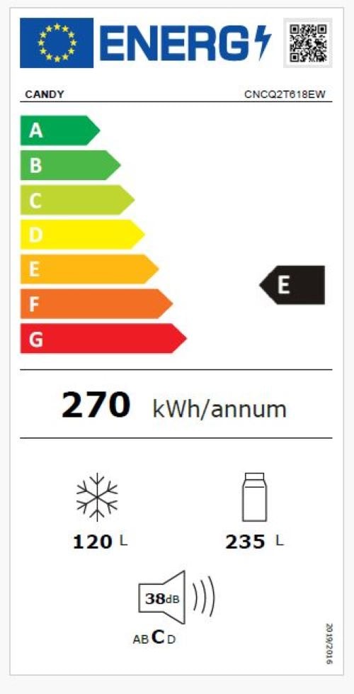 Réfrigérateur congélateur bas CANDY 355L No Frost Blanc - CNCQ2T618EW