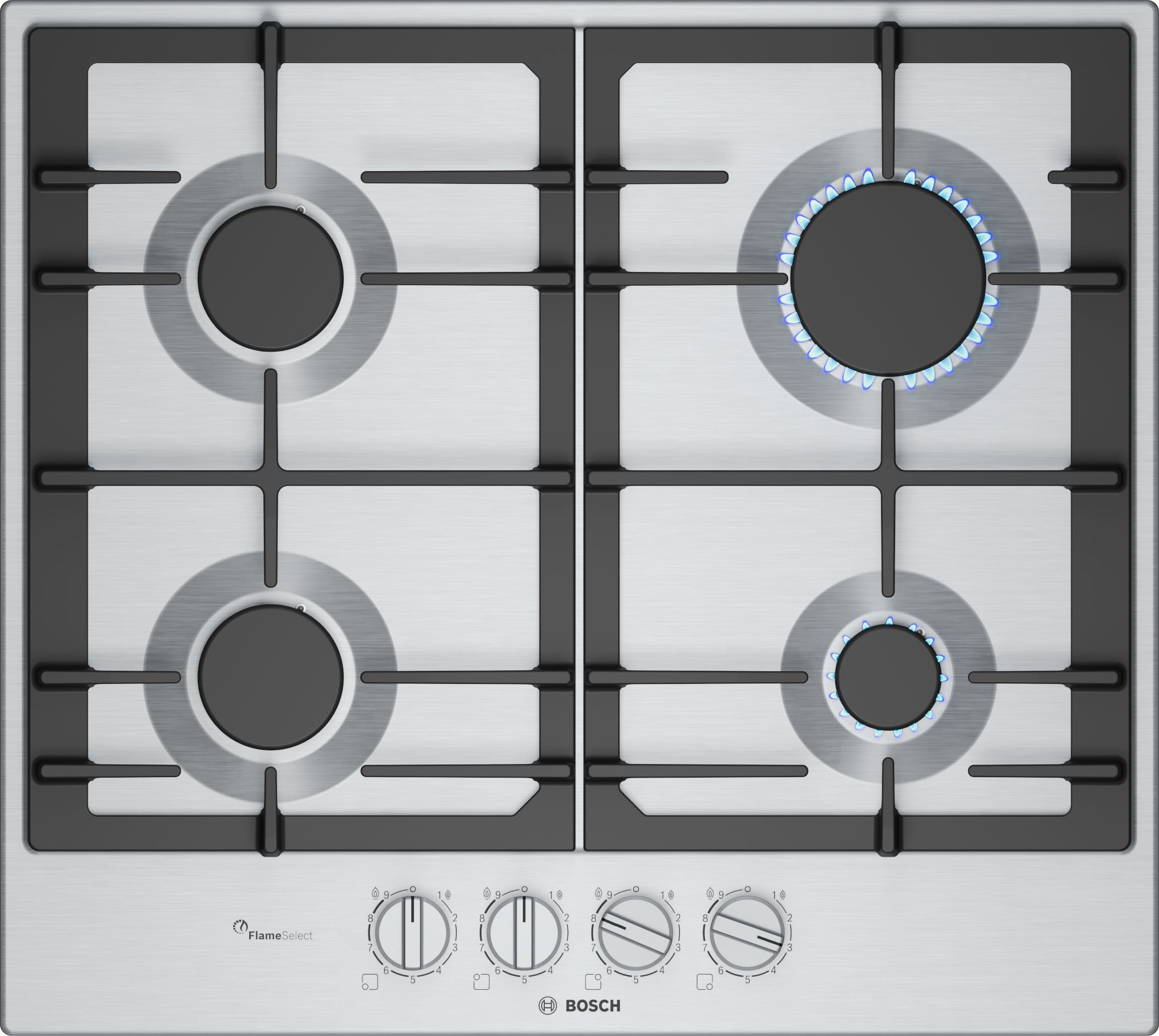 Plaque gaz BOSCH 4 foyers 60 cm Inox PCP6A5I90