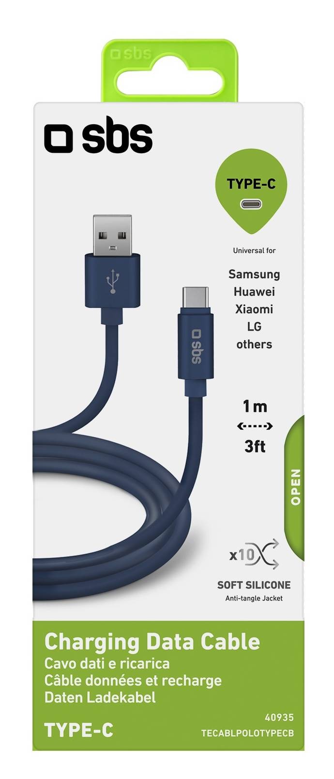 SBS Câble USB Câble de données et de chargement Type C, Collection Polo - CABLE-TYPEC-USB-BLEU