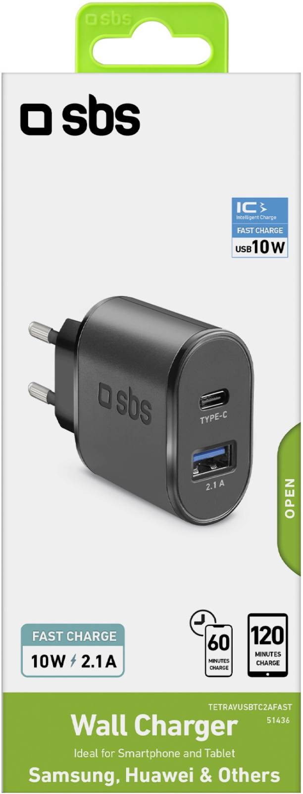 SBS Chargeur secteur Chargeur USB portable - Type C à chargement rapide CHARG-TYPEC-USBA SBS Chargeur secteur Chargeur USB portable - Type C à chargement rapide CHARG-TYPEC-USBA