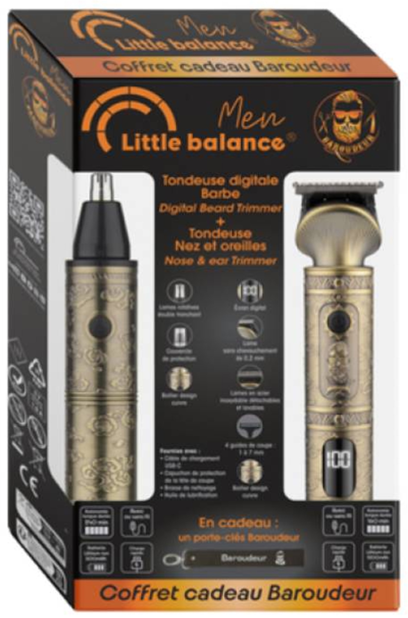 Tondeuse à barbe LITTLE BALANCE 140min nez/oreilles 4 guides - 8937