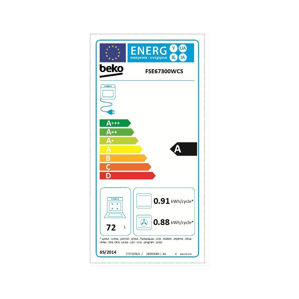 Cuisiniere vitroceramique BEKO  - FSE67300WCS