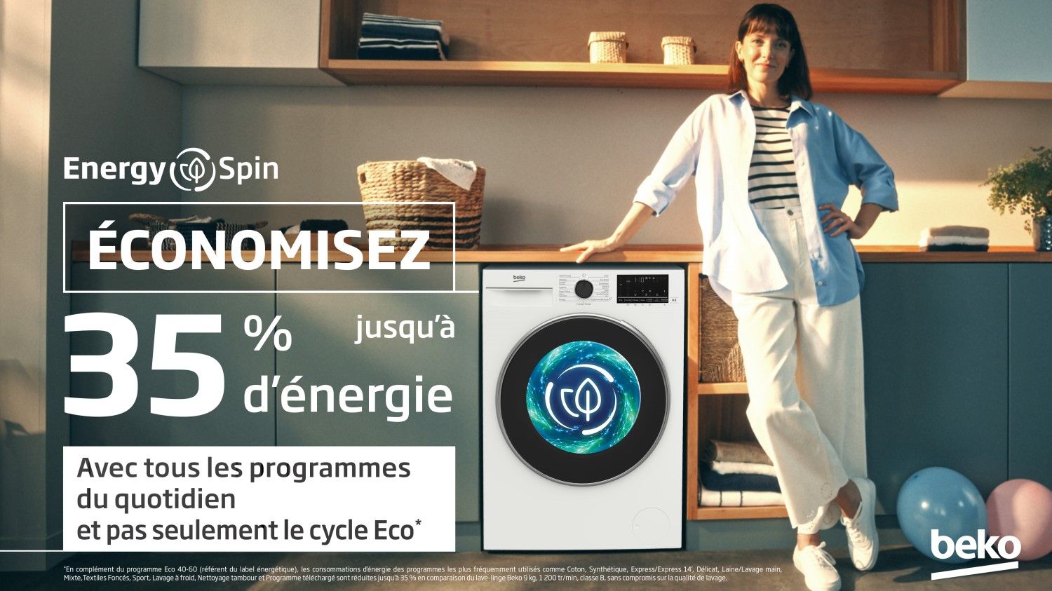 Lave linge Frontal BEKO 9kg 1400trs/min Blanc - B7WFU39411WDOS