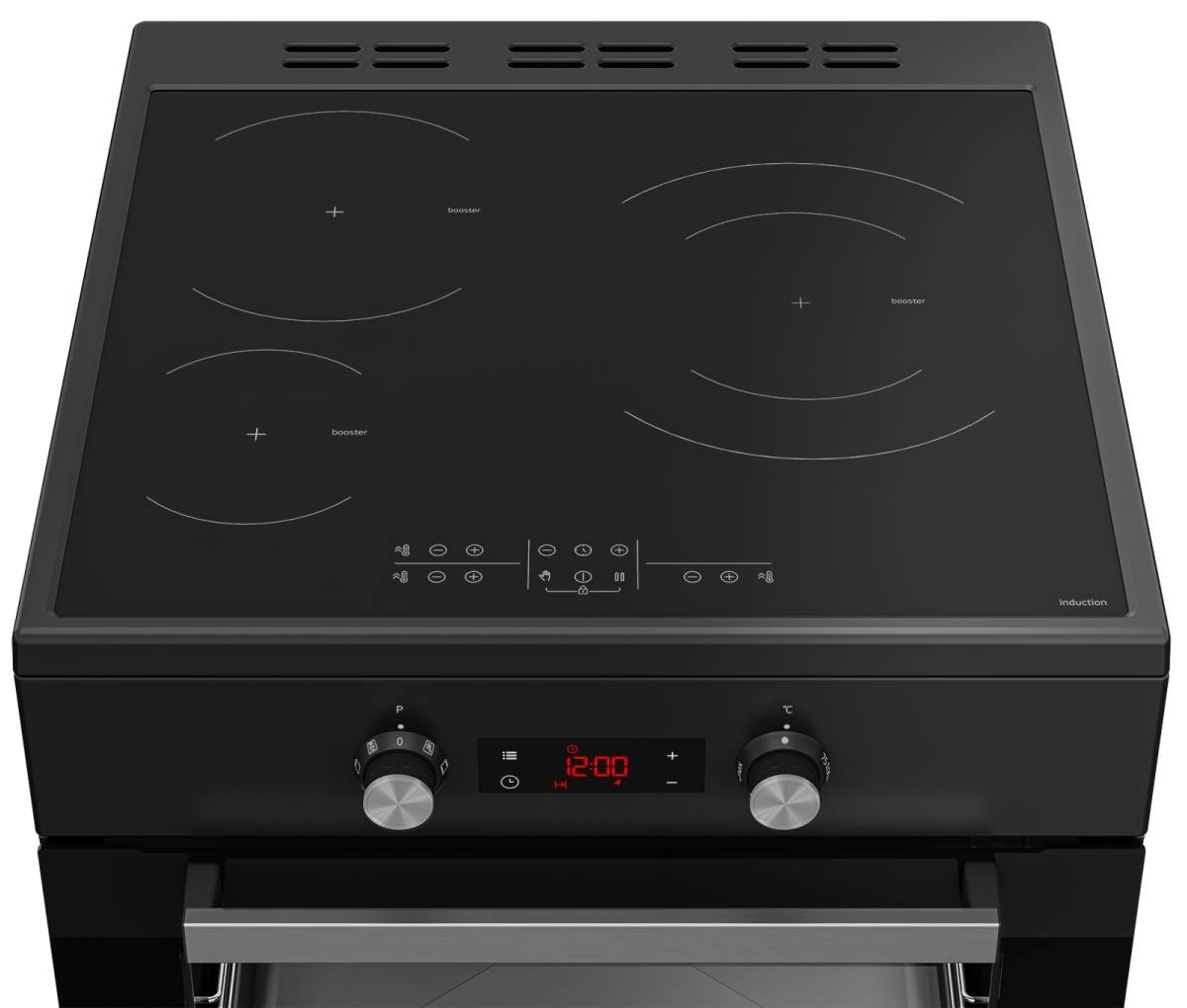 Cuisiniere induction BEKO 3 foyers, 72L, Noir - FSE68304MAPS
