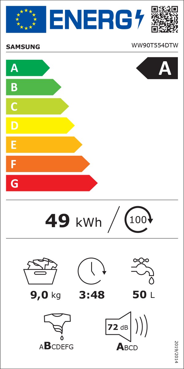 SAMSUNG Lave linge Frontal ecobubble AddWash 8kg Blanc - WW90T554DTWS3