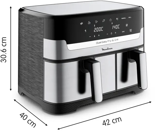 Friteuse sans huile MOULINEX 8.3L 2450W Double tiroir Inox - EZ905D20