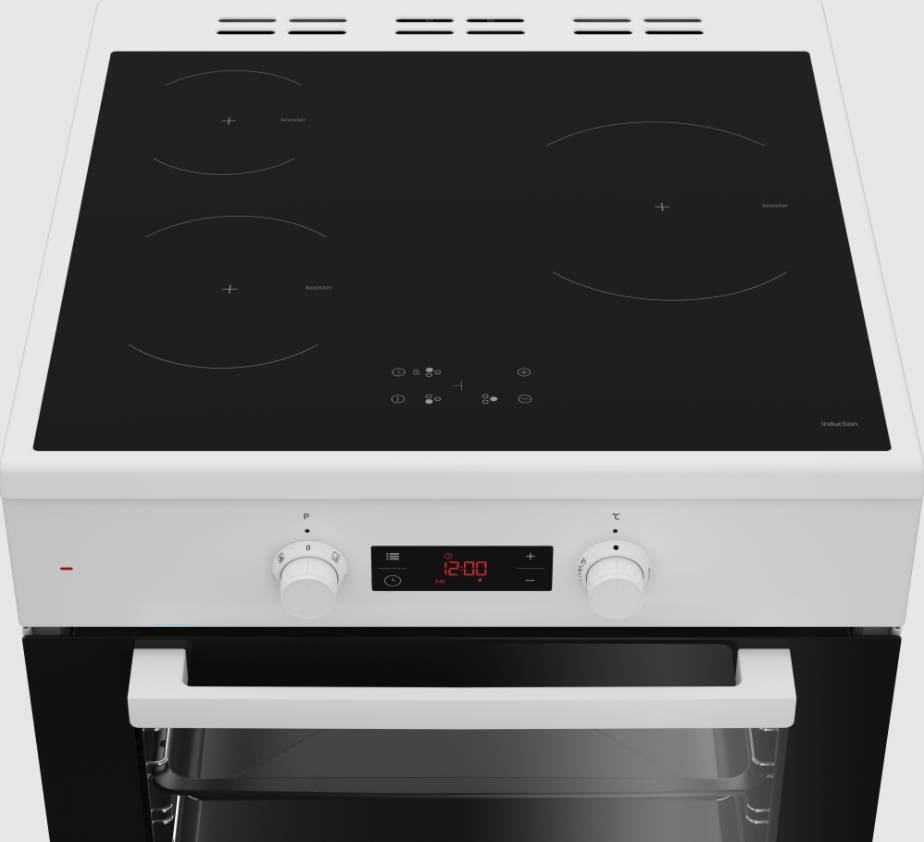 Cuisiniere induction BEKO 3 foyers, 72L, Blanc - FSE68302MWC