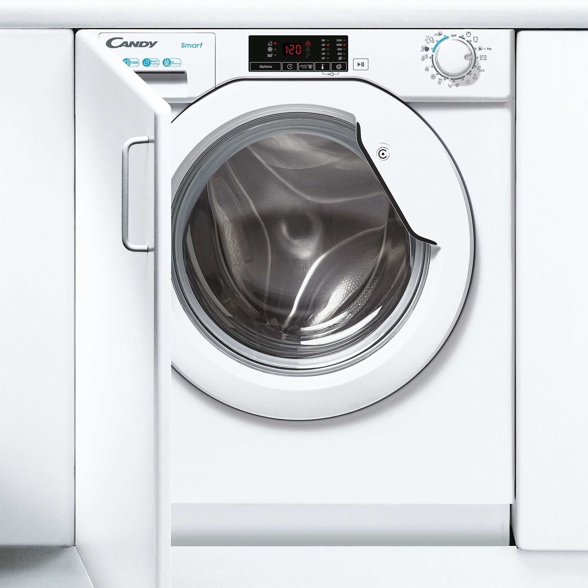 CANDY Lave linge encastrable 60cm, 1200 trs/ min, 7kg, Blanc CBW27D1E-S CANDY Lave linge encastrable 60cm, 1200 trs/ min, 7kg, Blanc CBW27D1E-S